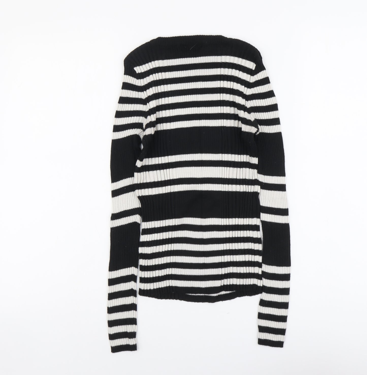 Atmosphere Womens Black Round Neck Striped Nylon Pullover Jumper Size 10
