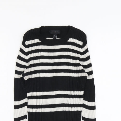 Atmosphere Womens Black Round Neck Striped Nylon Pullover Jumper Size 10