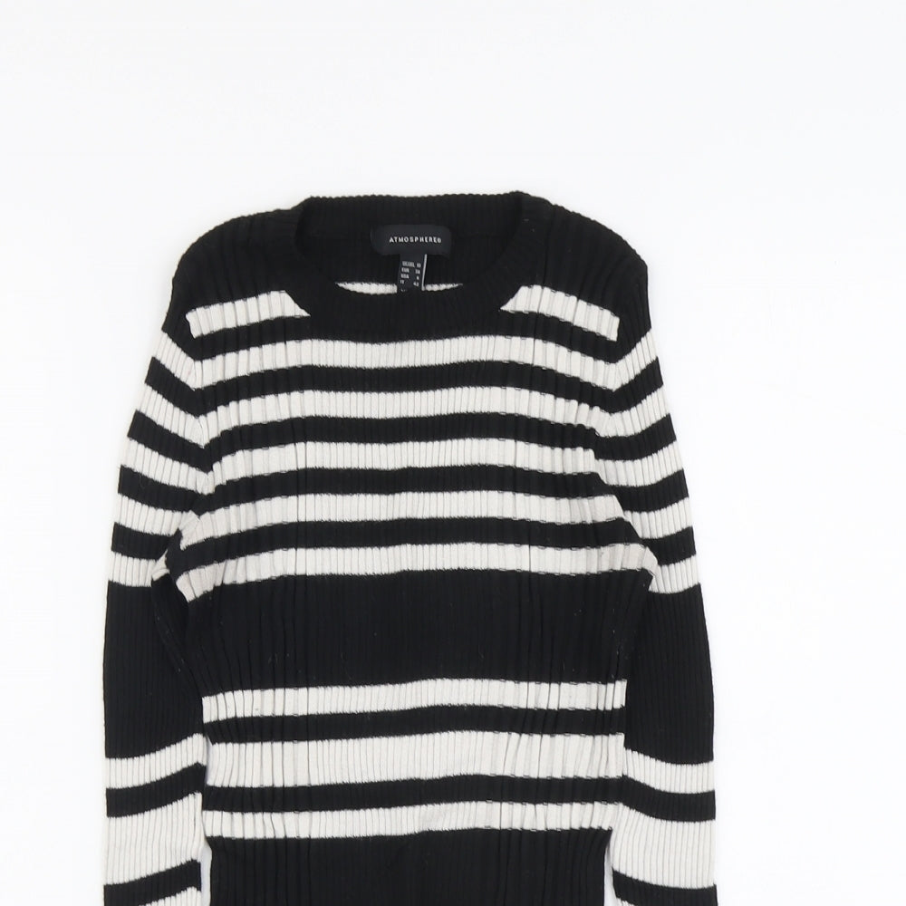 Atmosphere Womens Black Round Neck Striped Nylon Pullover Jumper Size 10