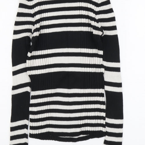Atmosphere Womens Black Round Neck Striped Nylon Pullover Jumper Size 10