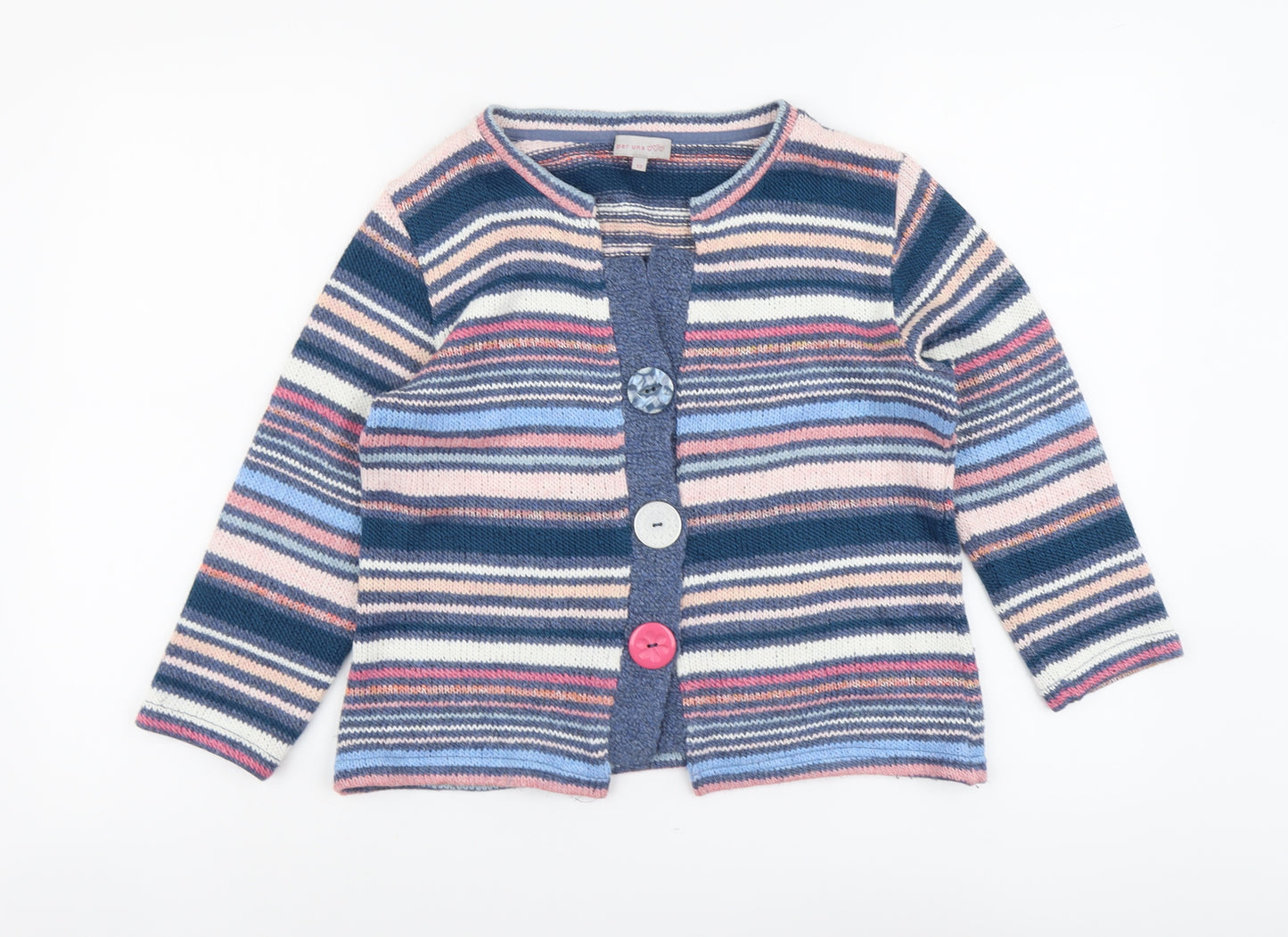 Per Una Womens Multicoloured Round Neck Striped Acrylic Cardigan Jumper Size 12