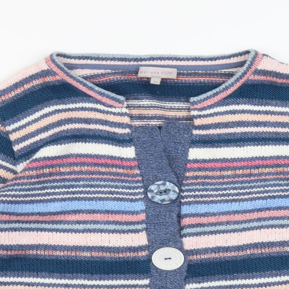 Per Una Womens Multicoloured Round Neck Striped Acrylic Cardigan Jumper Size 12