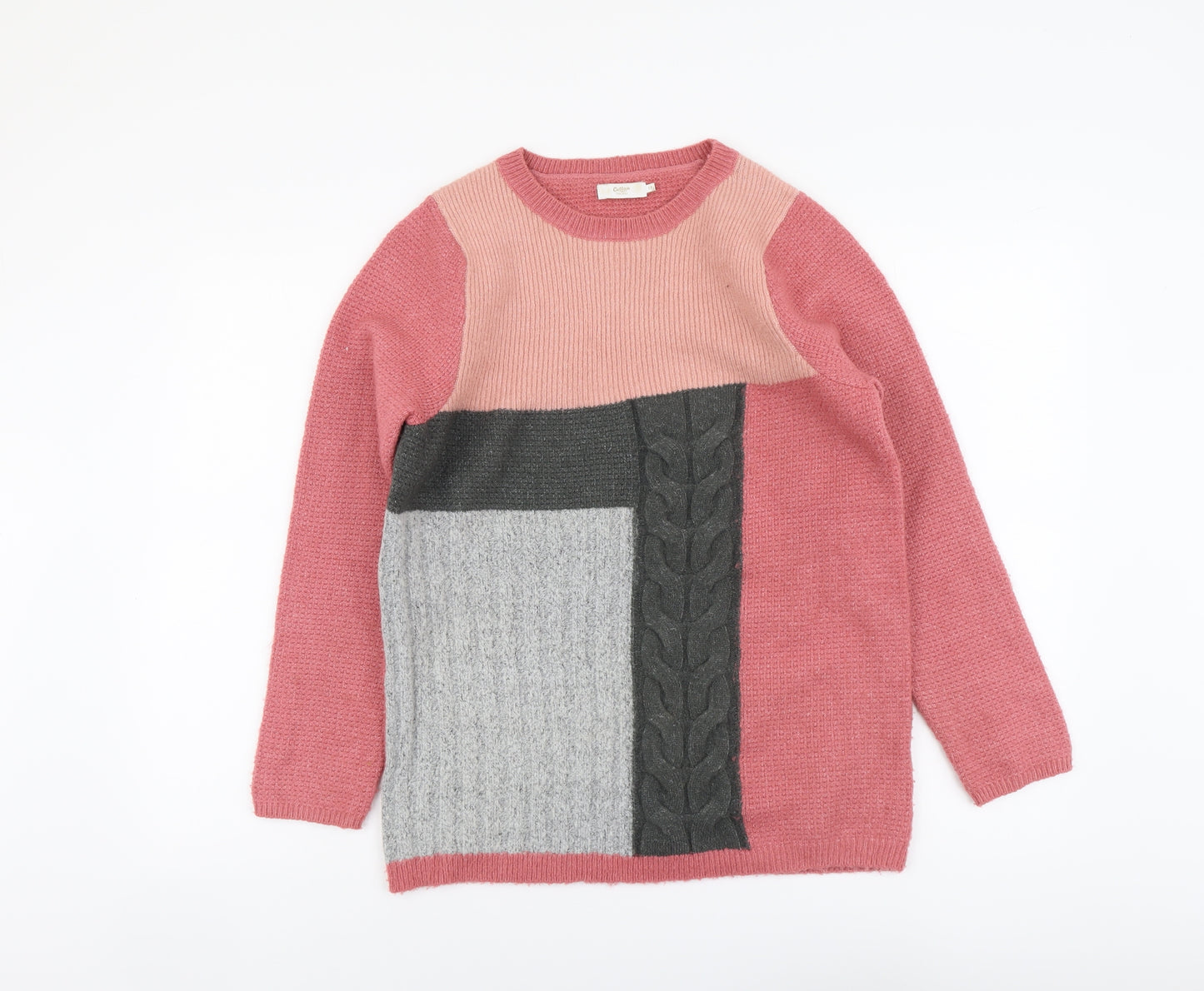 Cotton Traders Womens Pink Round Neck Acrylic Pullover Jumper Size 12