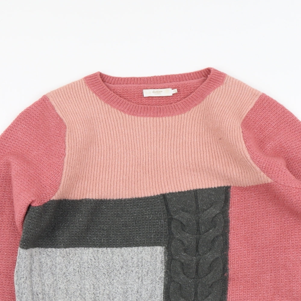 Cotton Traders Womens Pink Round Neck Acrylic Pullover Jumper Size 12