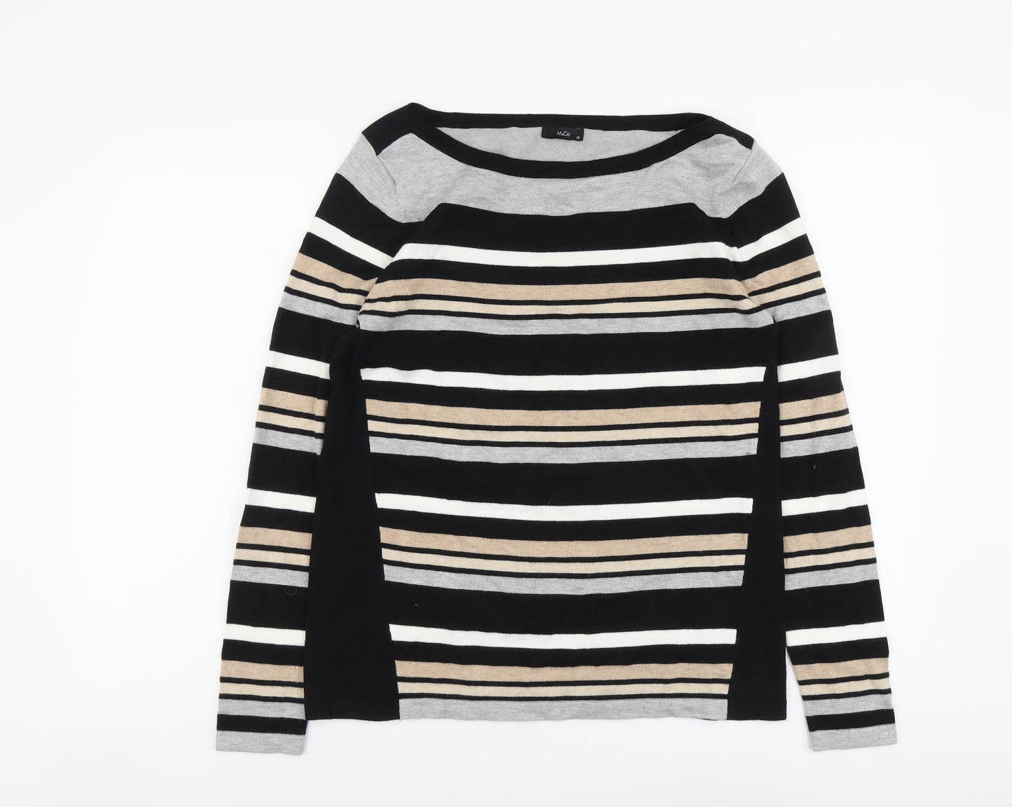 M&Co Womens Black Boat Neck Striped Viscose Pullover Jumper Size 14