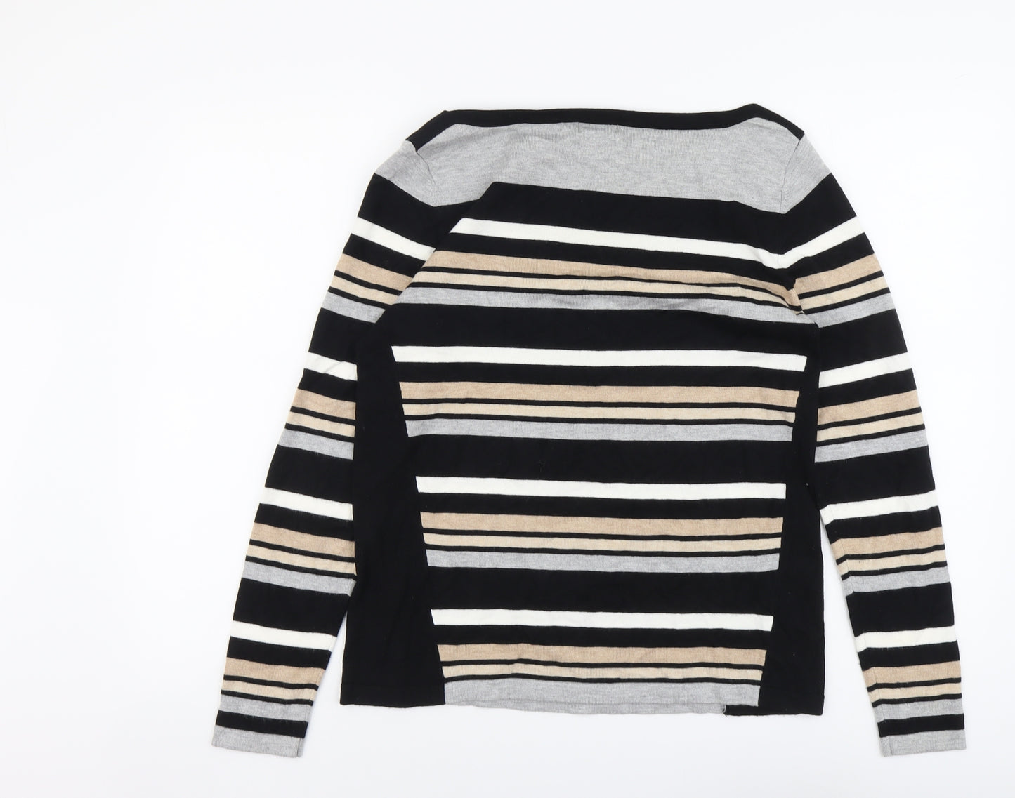 M&Co Womens Black Boat Neck Striped Viscose Pullover Jumper Size 14