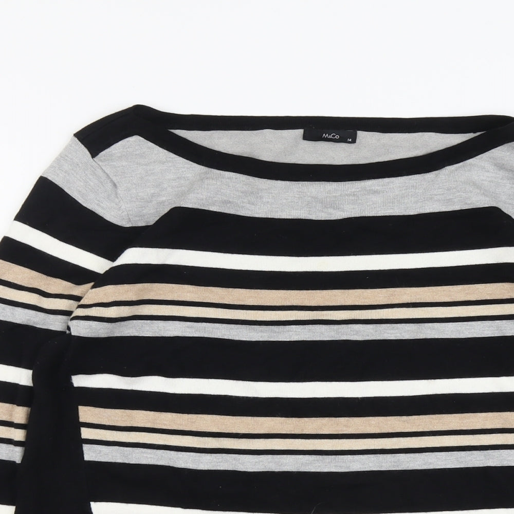 M&Co Womens Black Boat Neck Striped Viscose Pullover Jumper Size 14