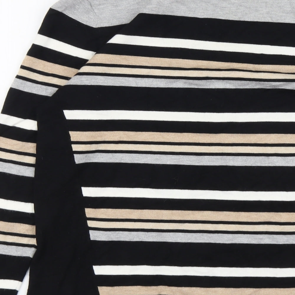 M&Co Womens Black Boat Neck Striped Viscose Pullover Jumper Size 14