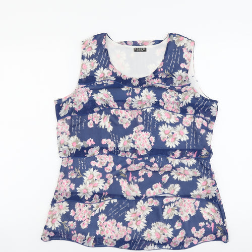 Touch Womens Blue Floral Cotton Basic Tank Size 16 Scoop Neck