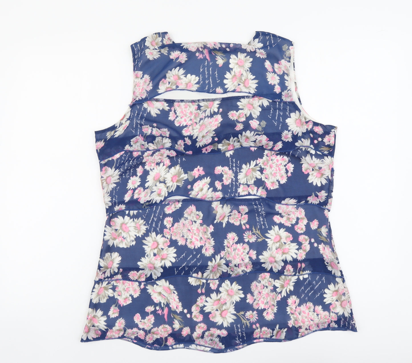 Touch Womens Blue Floral Cotton Basic Tank Size 16 Scoop Neck