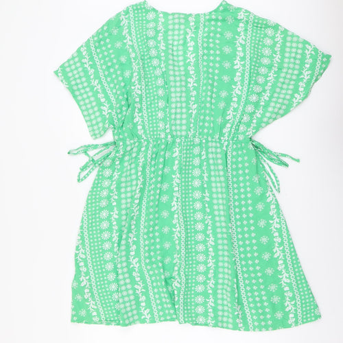 Marks and Spencer Womens Green Floral Viscose Fit & Flare Size 14 V-Neck Pullover