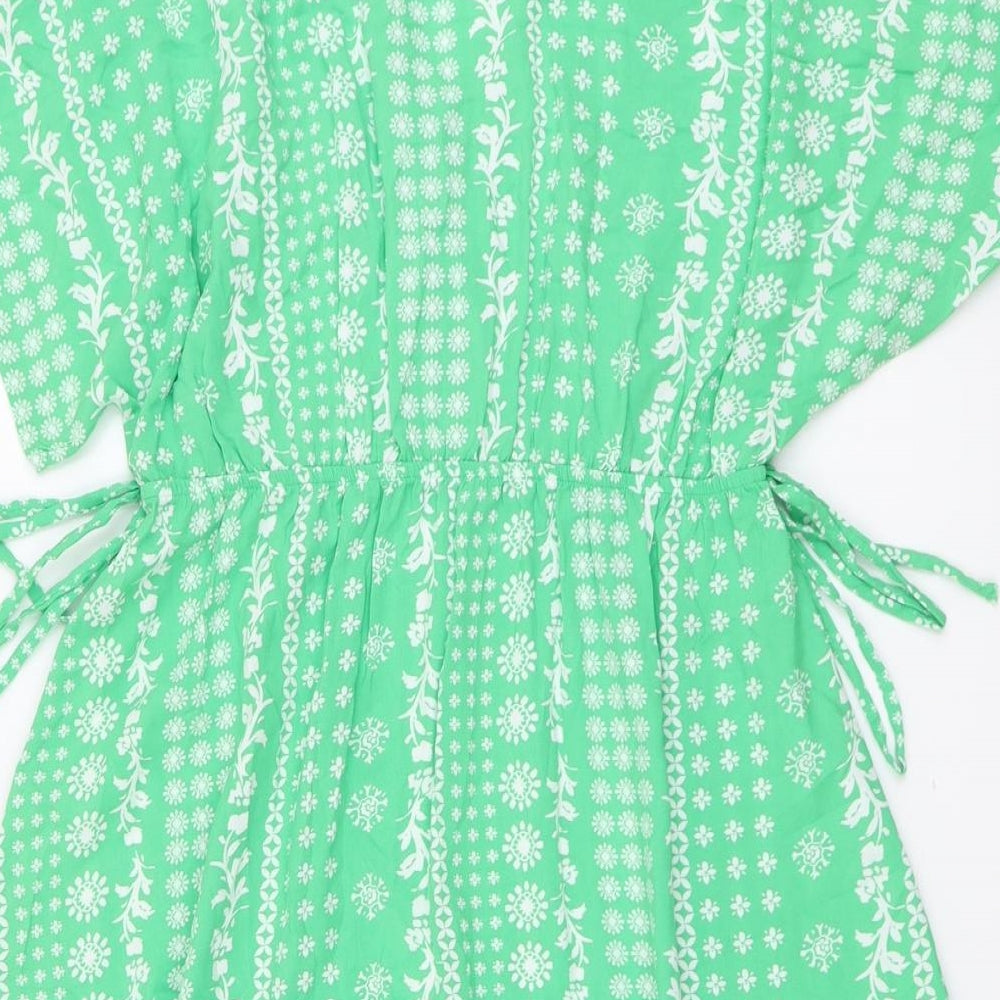 Marks and Spencer Womens Green Floral Viscose Fit & Flare Size 14 V-Neck Pullover