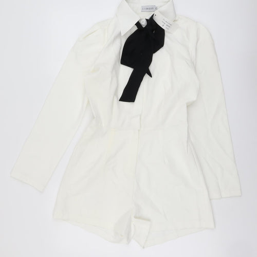 Lioness Womens Ivory Polyester Playsuit One-Piece Size S Button - Pussy Bow Neck