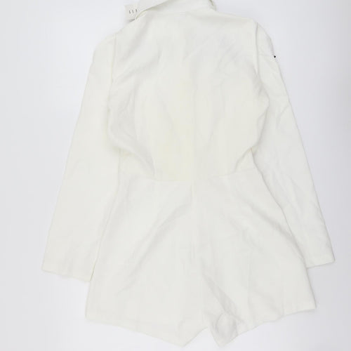 Lioness Womens Ivory Polyester Playsuit One-Piece Size S Button - Pussy Bow Neck