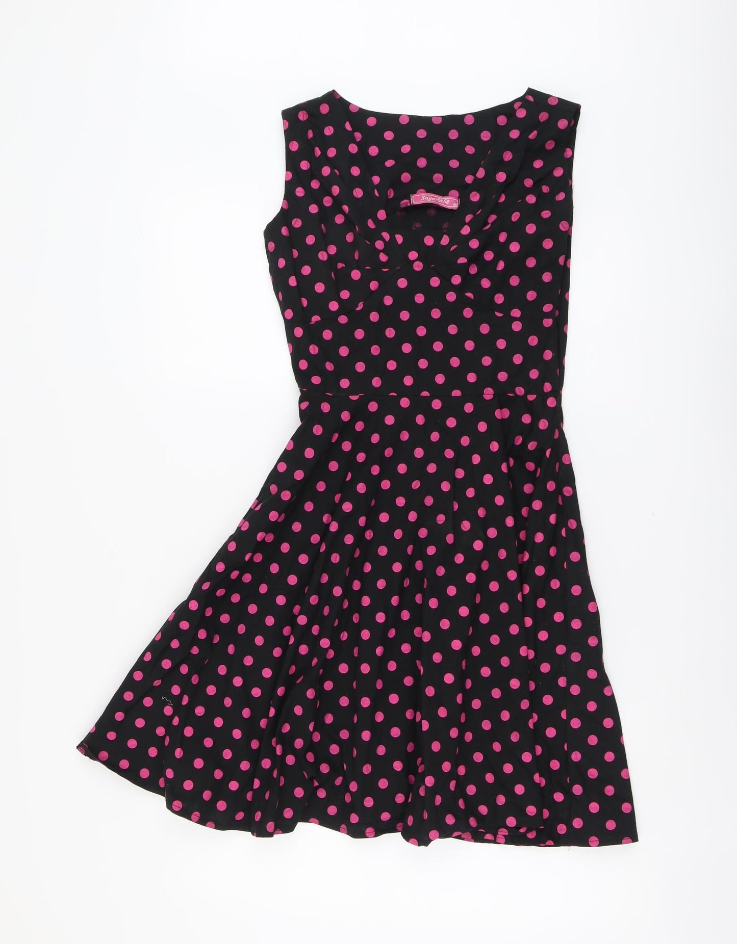 Sugarbebe Womens Black Polka Dot Cotton Fit & Flare Size 10 Cowl Neck Pullover