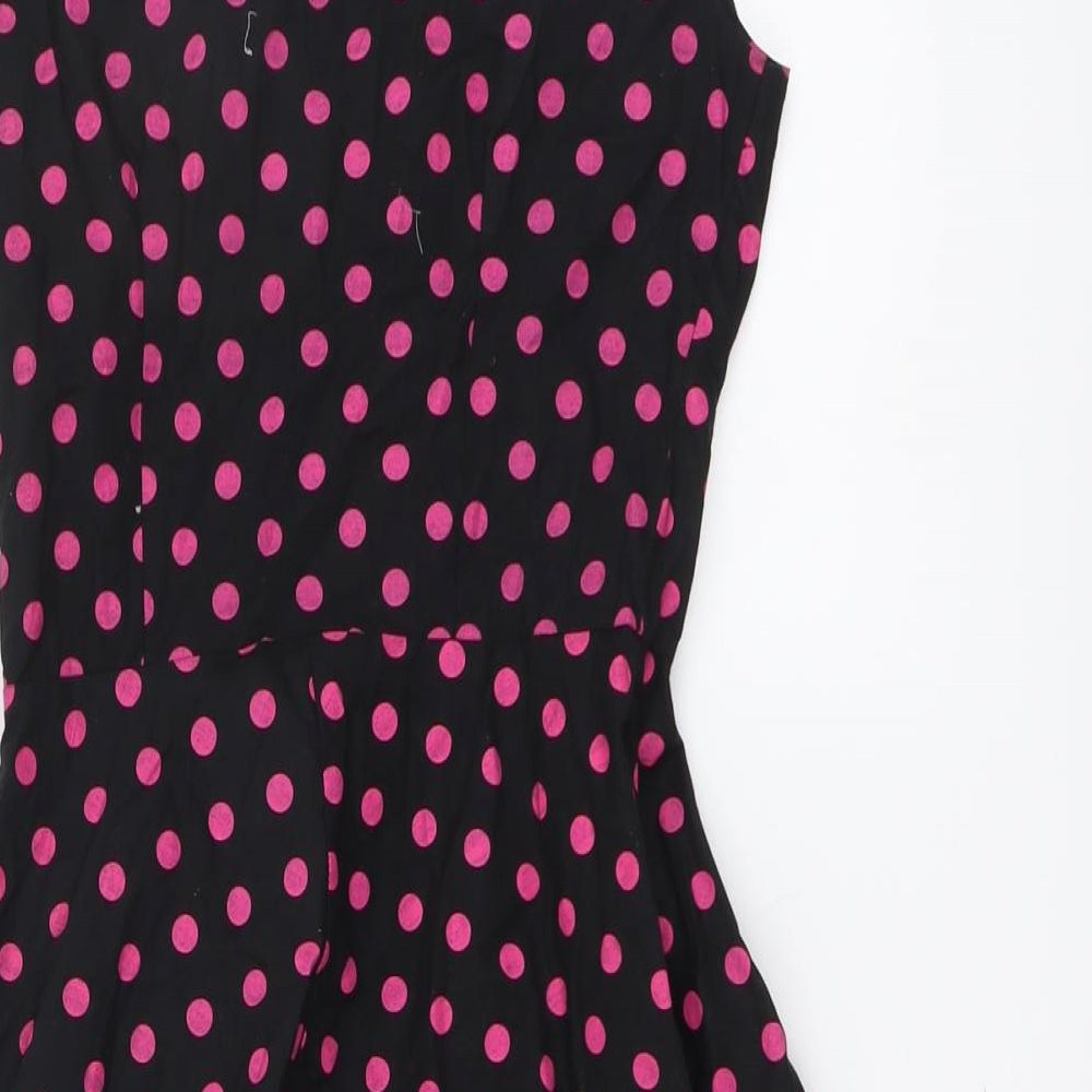 Sugarbebe Womens Black Polka Dot Cotton Fit & Flare Size 10 Cowl Neck Pullover