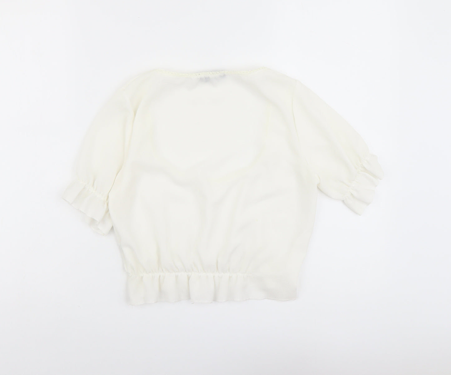 PRETTYLITTLETHING Womens Ivory Polyester Cropped Blouse Size 4 Scoop Neck