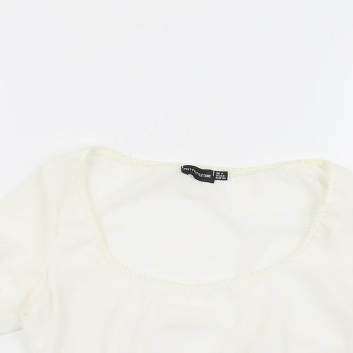 PRETTYLITTLETHING Womens Ivory Polyester Cropped Blouse Size 4 Scoop Neck