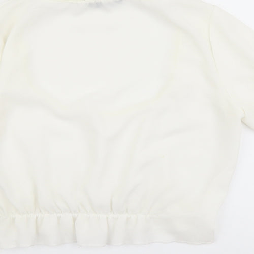 PRETTYLITTLETHING Womens Ivory Polyester Cropped Blouse Size 4 Scoop Neck