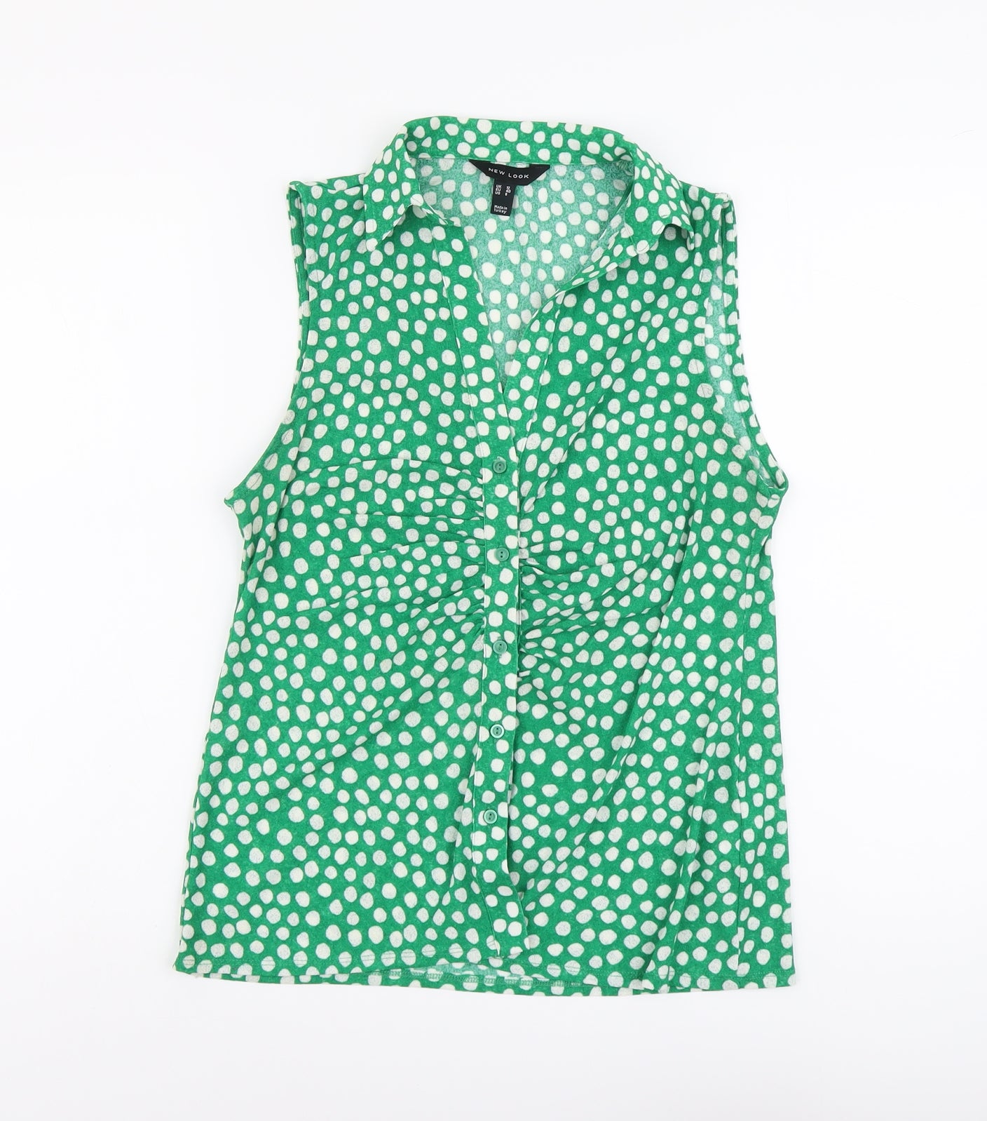 New Look Womens Green Geometric Polyester Basic Button-Up Size 12 Collared