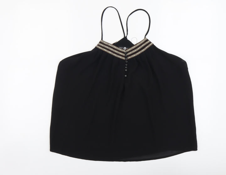 Daisy Street Womens Black Polyester Basic Blouse Size L V-Neck