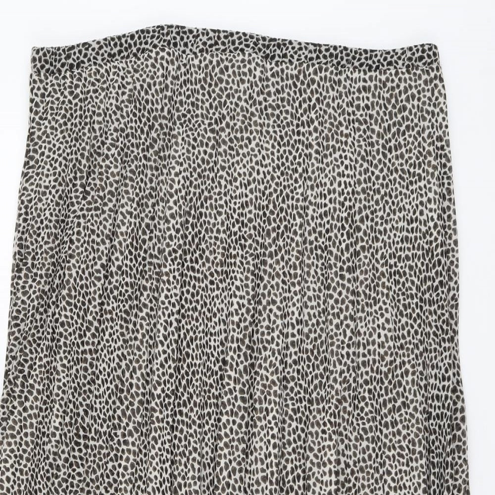 Primark Womens Beige Animal Print Polyester Pleated Skirt Size 20 - Leopard Pattern