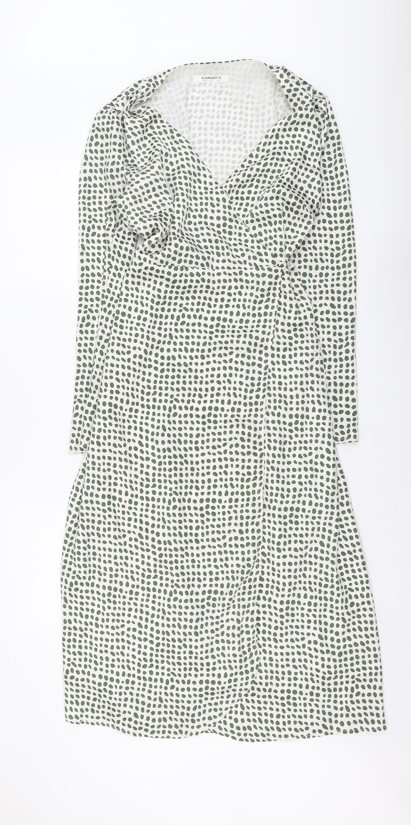 Glamorous Womens Green Geometric Polyester Wrap Dress Size 12 V-Neck Tie