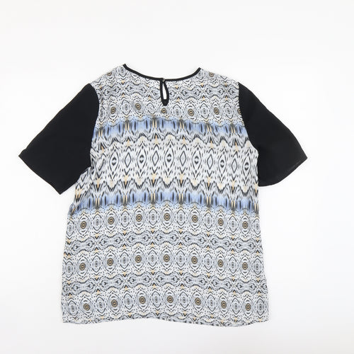 Autograph Womens Black Geometric Polyester Basic T-Shirt Size 12 Round Neck