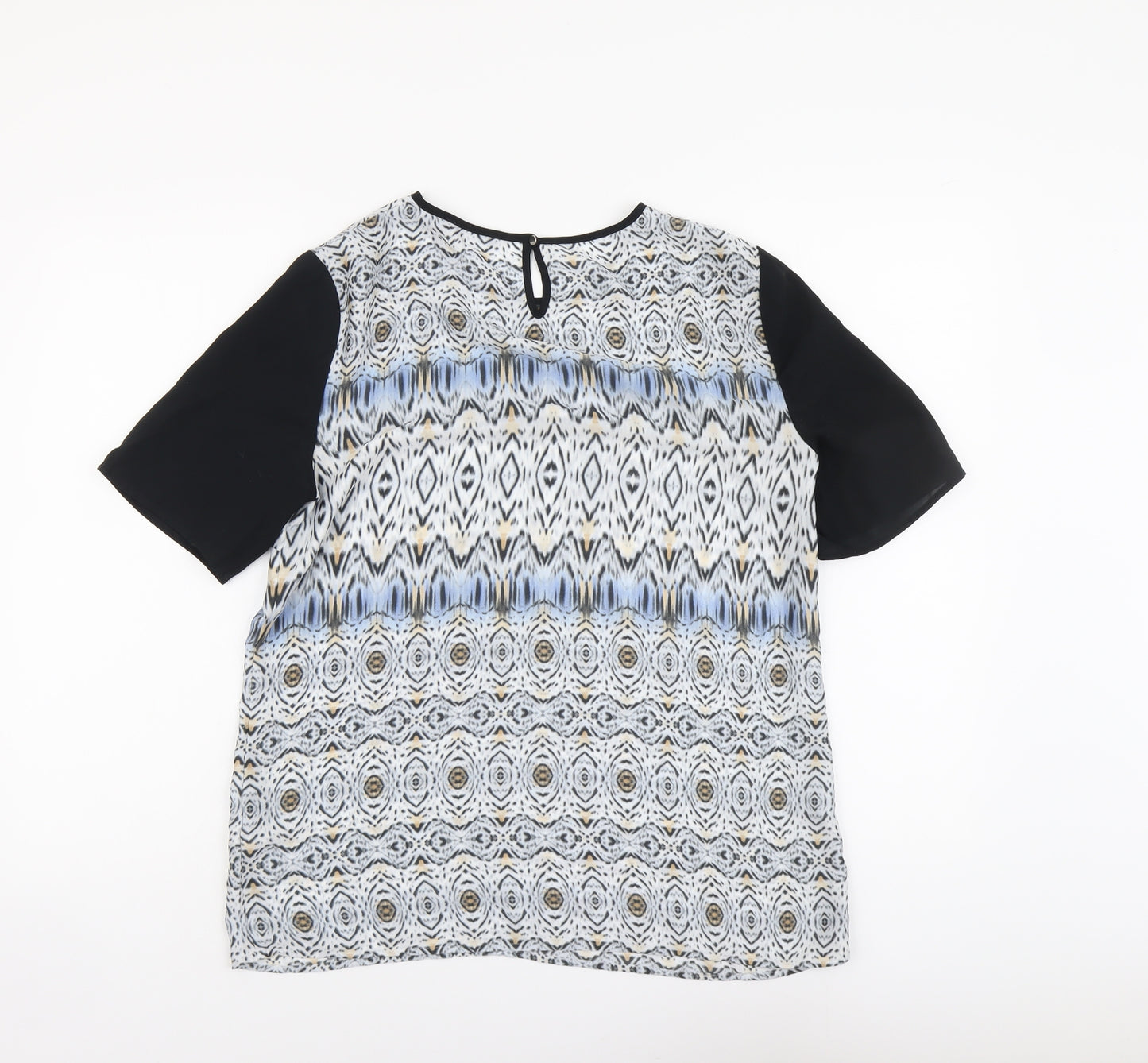 Autograph Womens Black Geometric Polyester Basic T-Shirt Size 12 Round Neck