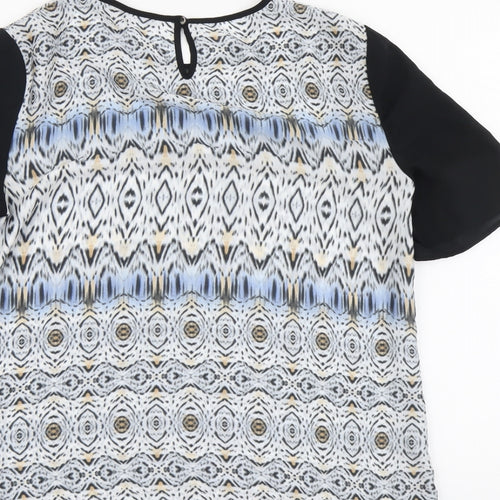 Autograph Womens Black Geometric Polyester Basic T-Shirt Size 12 Round Neck