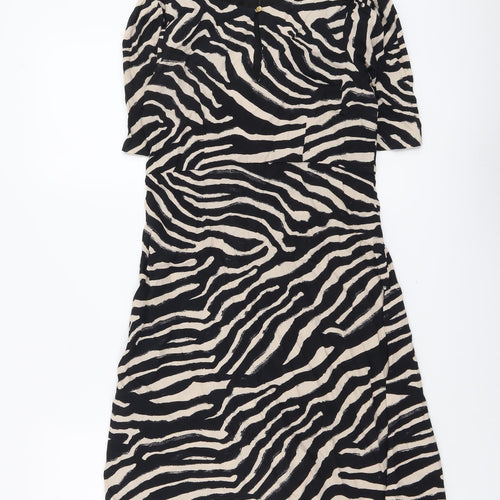 H&M Womens Black Animal Print Viscose A-Line Size 8 Round Neck Zip - Tiger Pattern