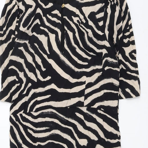 H&M Womens Black Animal Print Viscose A-Line Size 8 Round Neck Zip - Tiger Pattern
