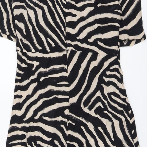 H&M Womens Black Animal Print Viscose A-Line Size 8 Round Neck Zip - Tiger Pattern