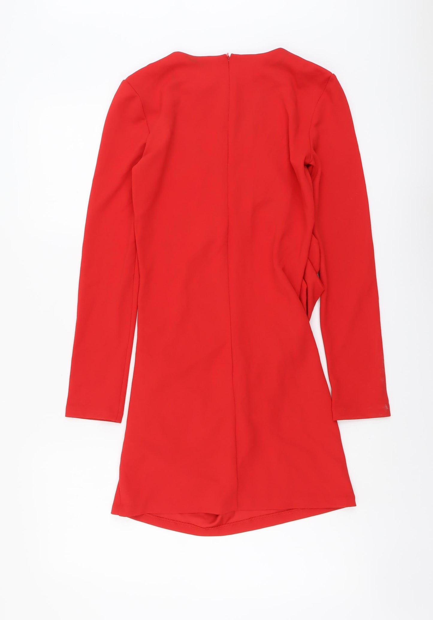 Zara Womens Red Polyester A-Line Size S Round Neck Zip