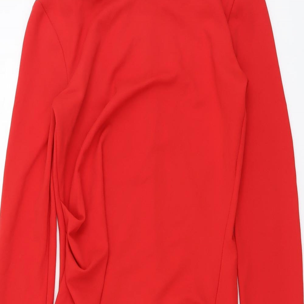 Zara Womens Red Polyester A-Line Size S Round Neck Zip