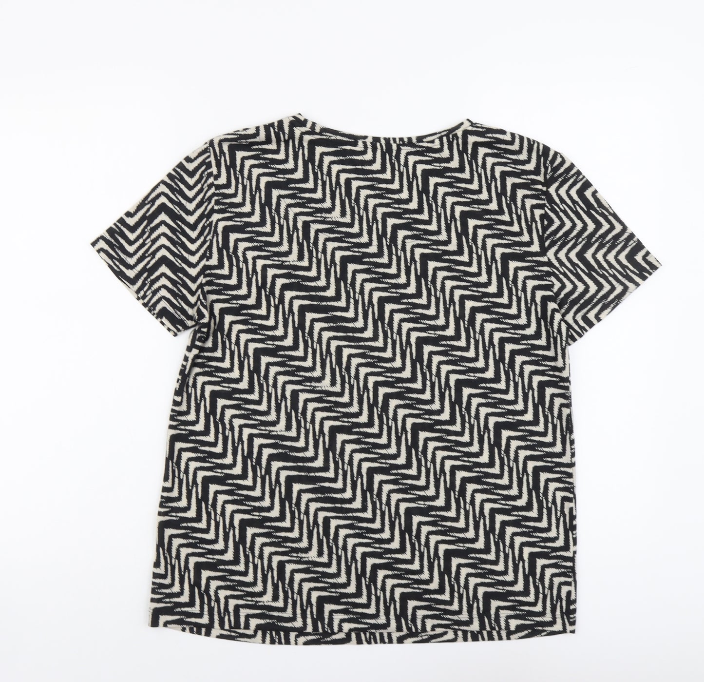 Marks and Spencer Womens Black Geometric Polyester Basic T-Shirt Size 8 Round Neck