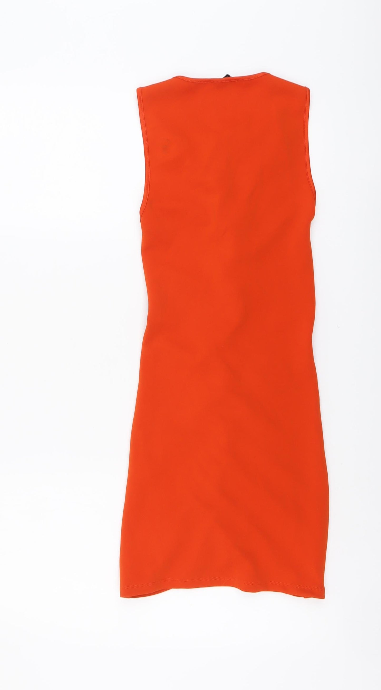 Zara Womens Orange Polyester Mini Size S Round Neck Pullover