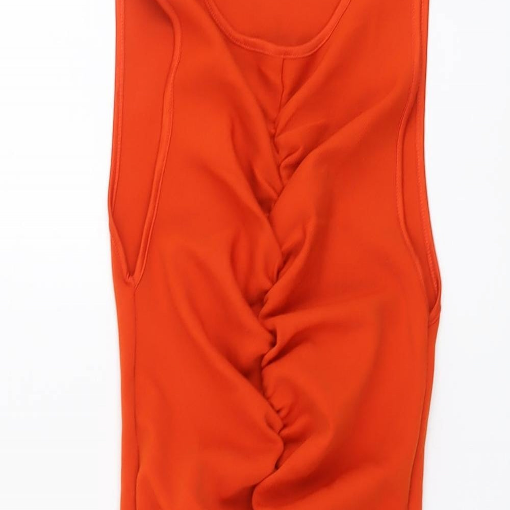 Zara Womens Orange Polyester Mini Size S Round Neck Pullover