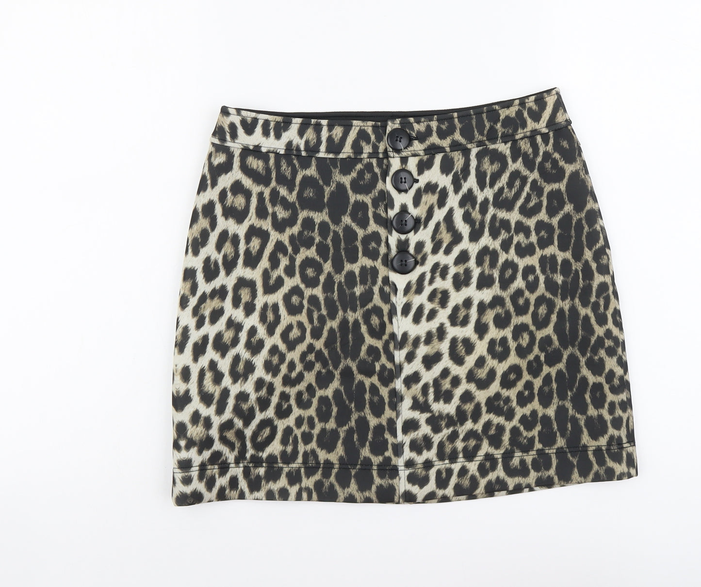 River Island Womens Brown Animal Print Polyester A-Line Skirt Size 10 Button - Leopard Pattern