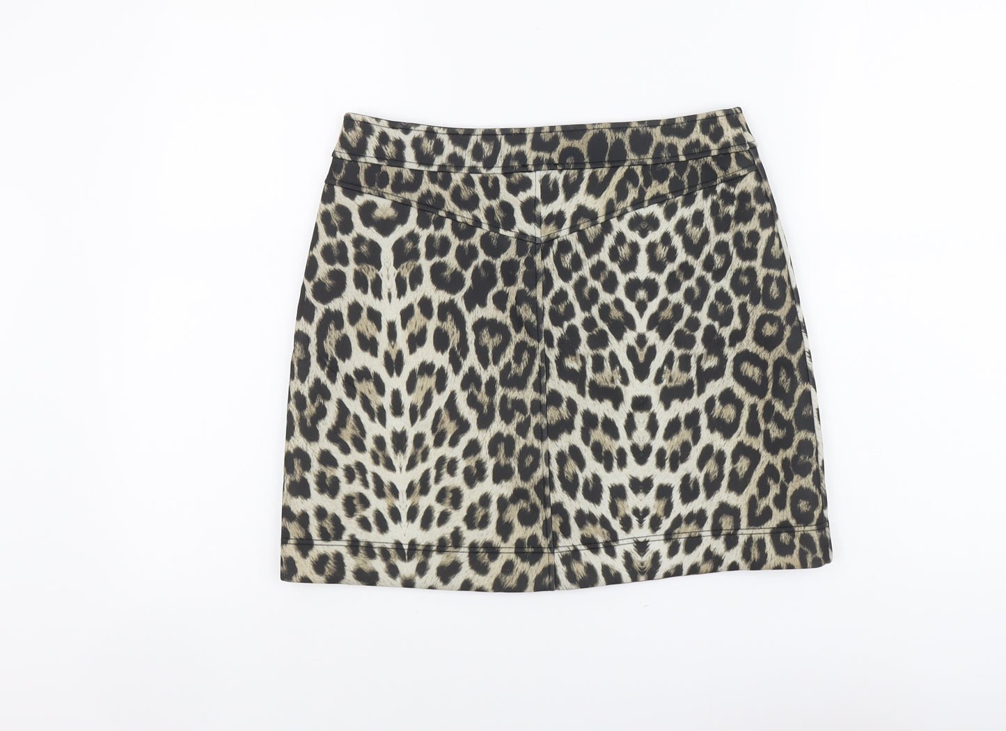 River Island Womens Brown Animal Print Polyester A-Line Skirt Size 10 Button - Leopard Pattern