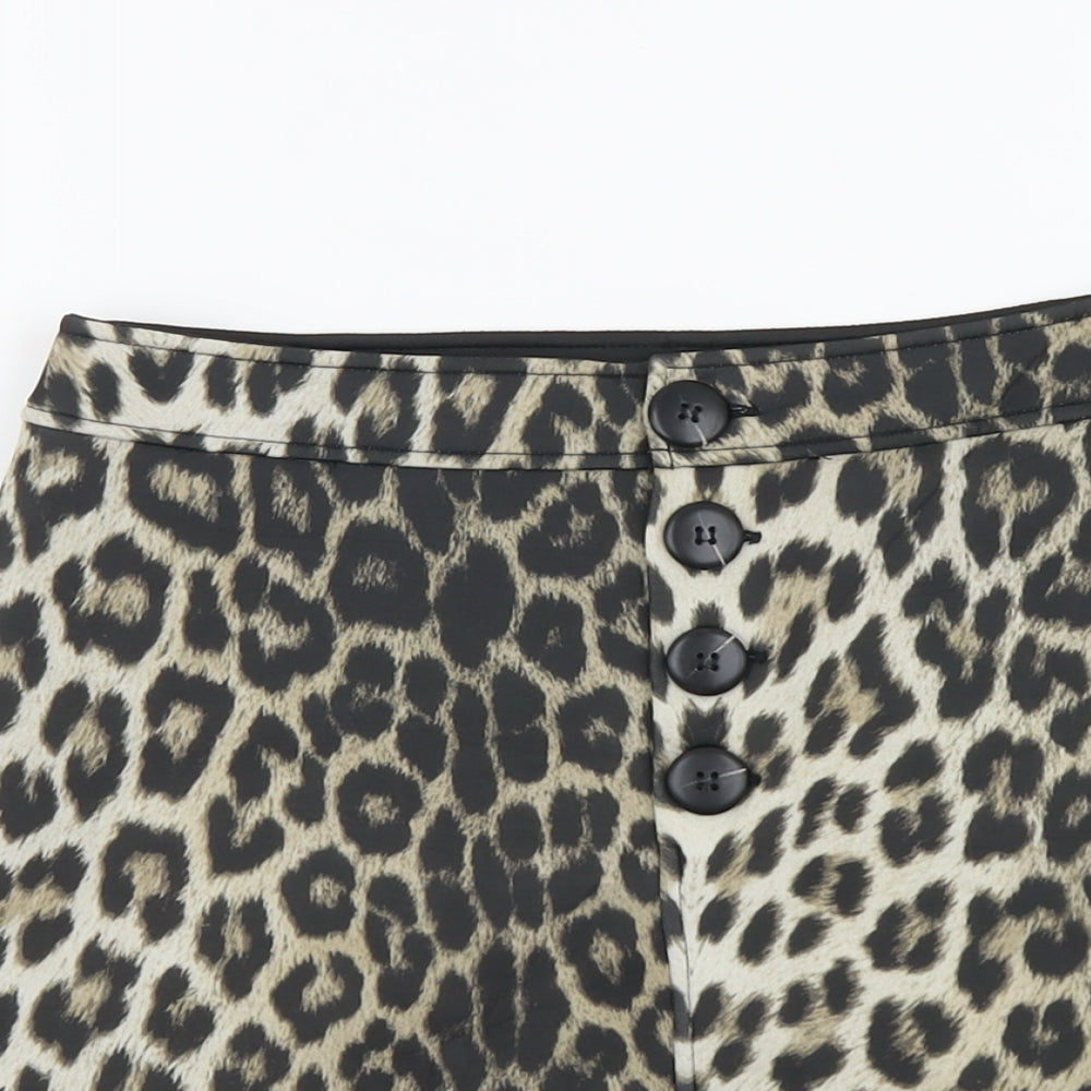 River Island Womens Brown Animal Print Polyester A-Line Skirt Size 10 Button - Leopard Pattern