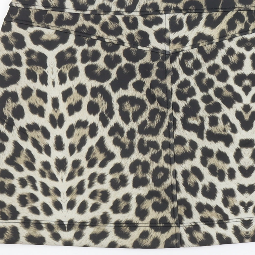 River Island Womens Brown Animal Print Polyester A-Line Skirt Size 10 Button - Leopard Pattern