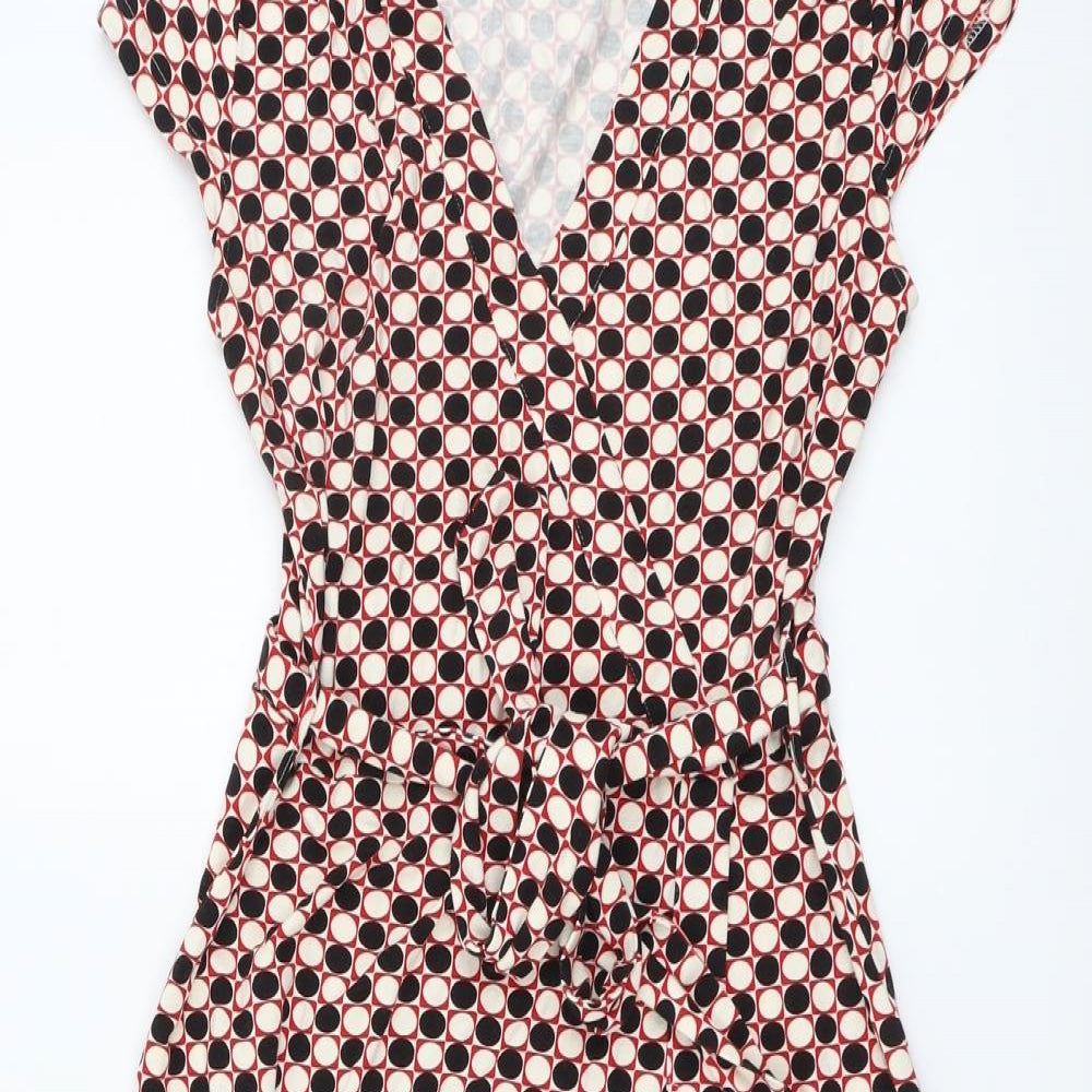 Marks and Spencer Womens Multicoloured Geometric Viscose A-Line Size 14 V-Neck Pullover