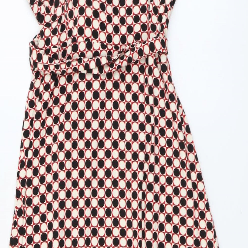 Marks and Spencer Womens Multicoloured Geometric Viscose A-Line Size 14 V-Neck Pullover