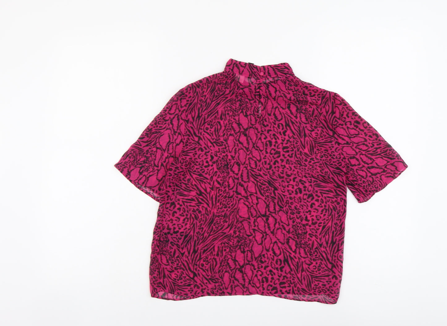 H&M Womens Pink Animal Print Polyester Cropped T-Shirt Size 4 High Neck - Leopard Print, Tiger Print