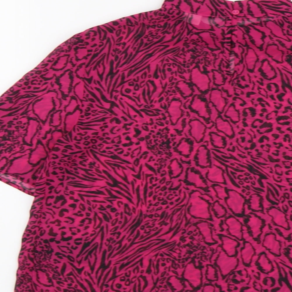 H&M Womens Pink Animal Print Polyester Cropped T-Shirt Size 4 High Neck - Leopard Print, Tiger Print