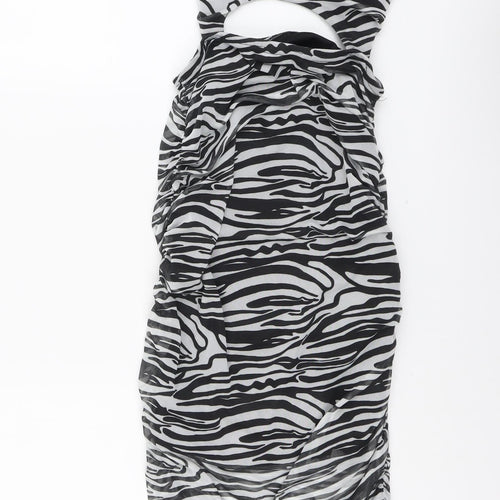 PRETTYLITTLETHING Womens Black Animal Print Polyester Bodycon Size 10 V-Neck Pullover - Zebra print