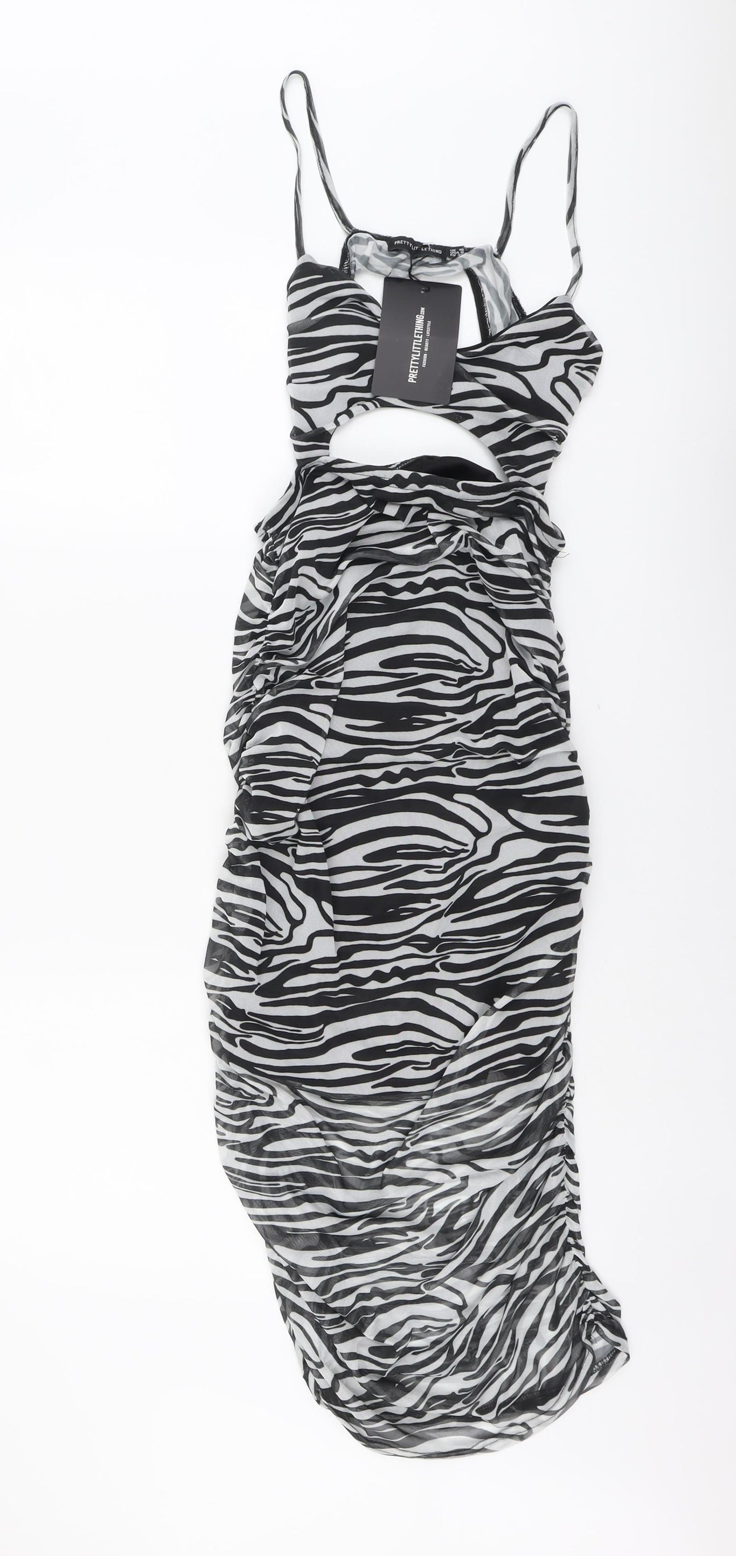 PRETTYLITTLETHING Womens Black Animal Print Polyester Bodycon Size 10 V-Neck Pullover - Zebra print