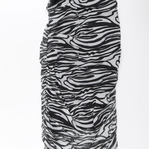 PRETTYLITTLETHING Womens Black Animal Print Polyester Bodycon Size 10 V-Neck Pullover - Zebra print