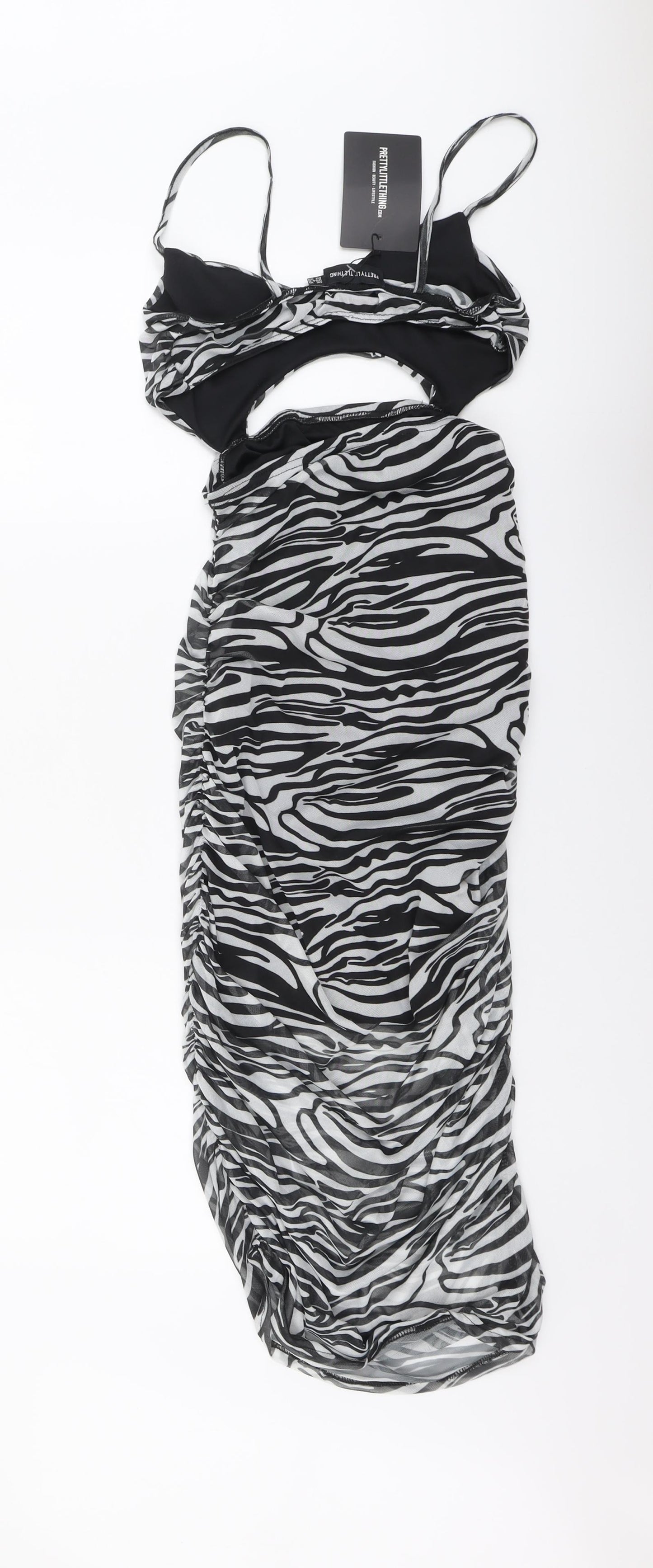 PRETTYLITTLETHING Womens Black Animal Print Polyester Bodycon Size 10 V-Neck Pullover - Zebra print